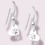 Sterling Silver Heart with Dog Paw Earrings
